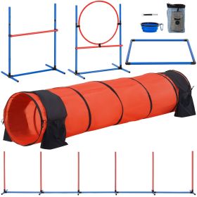 Dog Agility Training Equipment, 5 PCS Set Upgrade with Adjustable High Hurdles,6 Weave Poles,Extended Tunnel,Jump Ring,Pause Box,Whistle,Foldable