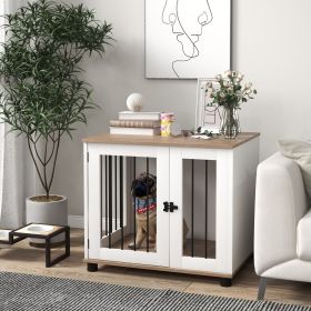 Dog Kennel Furniture Side End Table Indoor with Lockable Door, for Small and Medium Dogs, Walnut Brown