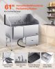 304 Stainless Steel Dog Washing Station, 61 Inch Pet Grooming Tub with Non-Slip Low-Slope Ramp, Storage Drawer, Hot & Cold Faucet