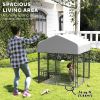 Welded Wire Outdoor Dog Kennel with 360Â° Rotating & 4 Levels Adjustable Bowls, Waterproof Cover, 3.9' x 3.9' x 4.5'